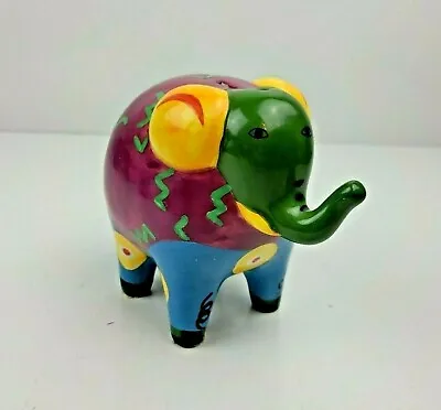 Vintage Elephant Coin Piggy Bank Trunk Up Hand Painted Ceramic • $19.97