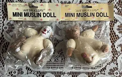 Lot Of 2 Vintage Just For Keeps MINI MUSLIN DOLLS For Crafting Bear & Clown • $9.99