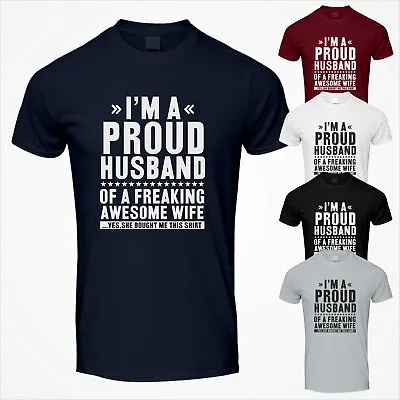 I'm A Proud Husband Of An Awesome Wife T Shirt Mens Funny Birthday Gift Tshirt • £9.99