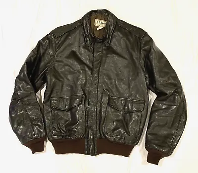 VTG 80s L.L. Bean Brown Goatskin Leather Flight Bomber Jacket Imported Sz 42 L • $144.98