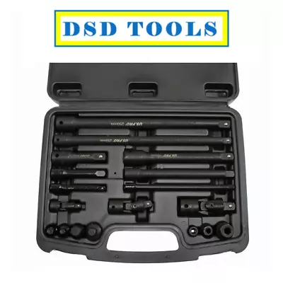 US PRO Tool 18pc Impact Accessory Set 1/4  3/8  1/2  Drives UJ Step Up/Down 3685 • £26.90