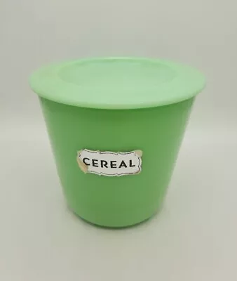 McKEE JADEITE GREEN GLASS ROUND CEREAL CANISTER W/ LID • $175