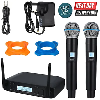 Professional 2 Channel UHF Wireless Dual Microphone Mic System Cordless Handheld • £46.99