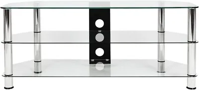TV Stand Clear Glass Shelving Unit Silver Legs For LCD OLED LED Up To 60 Inch  • £69.95