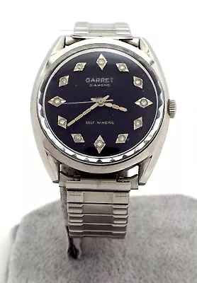 Garret - Diamond - Stainless Steel - Self Winding - Vintage Mens Watch ~#6966 • $49.99