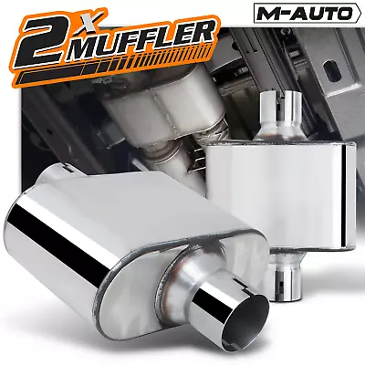2x Chrome 2.5 Center Inlet/Outlet Stainless Steel Race Chambered Exhaust Muffler • $81.99