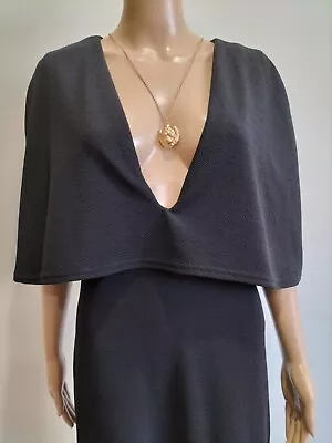 $38.25 • Buy Asos Club L Size 14 Black Cape Maxi Body Con Dress V Neck In Crepe