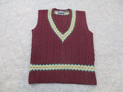 Lands End Vest Mens Medium Red V Neck Pullover Sleeveless 100% Wool Sweater • $19.97