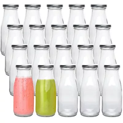 12 Oz Glass Bottles Clear Glass Milk Bottles With Silver Metal Airtight Lids... • $41.66