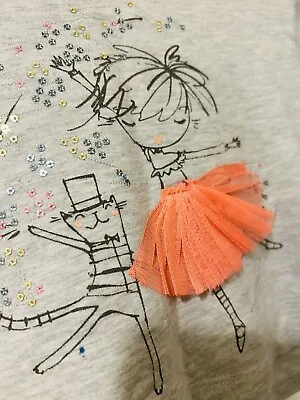 Ballerina & Cat Long Sleeve T-shirt - Next - 9-12 Months. Sequins & Tutu Detail. • £2
