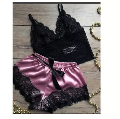 Princess Silk Camisole Set: Two-Piece Lingerie Sleepwear Ensemble • $11.35