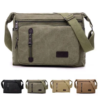 Mens Canvas Bag Military Travel Hiking Crossbody Shoulder Over Bag Messenger Bag • £9.98