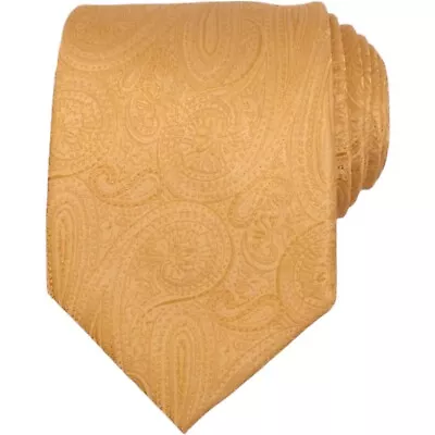 HATHAWAY Mens Classic Tie 3.5 Gold Solid 100% Silk Paisley Woven Dress Necktie • $15.19