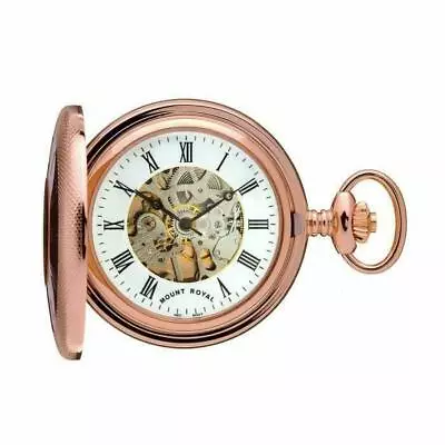 Mount Royal Mechanical Pocket Watch Rose Plated Half Hunter Skeleton Dial MR-B45 • £99.99