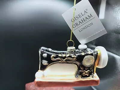 £1.99 • Buy Gisela Graham Glass Sewing Machine Christmas Hanging Bauble Decoration