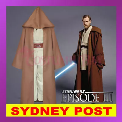 Star Wars Obi Wan Kenobi Jedi Master Knight Hooded Cloak Set Tunic Robe Costume • $13.95