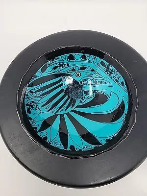 AMAZING Mexican Hand Painted Folk Art Pottery Bowl Blue Black  Birds Salsa  • $25