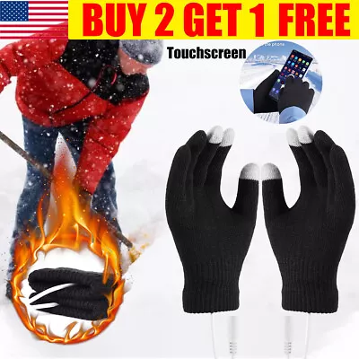 Electric USB Heated Gloves Touchscreen Knitting Hand Warmer Gloves Winter Mitten • $8.81