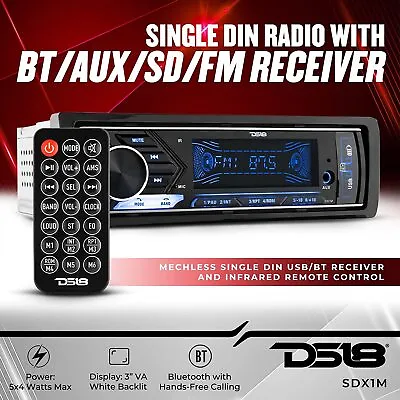 DS18 1 Din Mechless Bluetooth Radio Car Stereo Audio AUX/FM/SD/MP3 Player Remote • $69.95