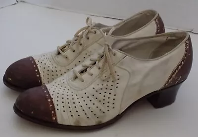 Vintage 40s White Blue Leather Lace Up Shoes The Garrod Shoe Size 5 • $42.80