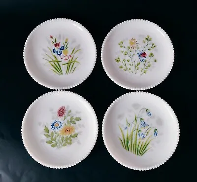 VTG Set Of 4 Milkglass Spring Floral Beaded 7  Snack Plates Westmoreland READ • $9.99