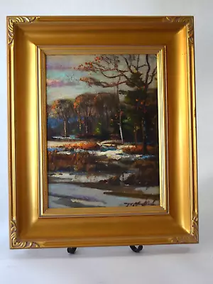 Fine Gold Framed Signed Oil Painting Wayne Morrel 1923-2013 Marsh Sunlight Snow • $950