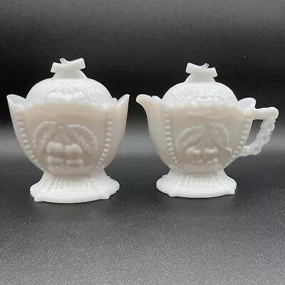 White Milk Glass Covered Creamer Sugar Cherries Grapes Westmoreland • $20