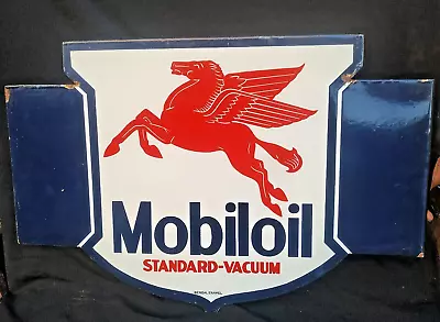 Vintage Old Original Porcelain Enamel Sign Mobil Oil Pigasus & Flange Gasoline • $3013.79