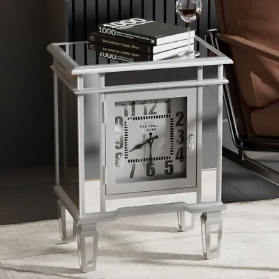 Sparkly Silver Side Table Mantel Clock Mirrored Glass Brighter Effect Nightstand • £115.91