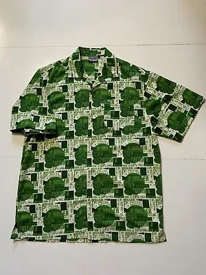 VTG Y2K P. Miller AOP All Over Print Green Polyester Hip Hop Button Shirt Sz.3XL • $39.99