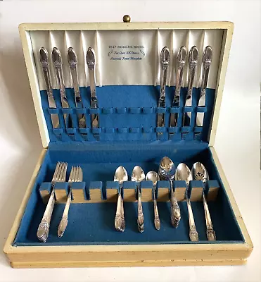 1847 ROGERS BROS Silverware FIRST LOVE 50PC Set W/ CHEST  Silver Plated Flatware • $79.99