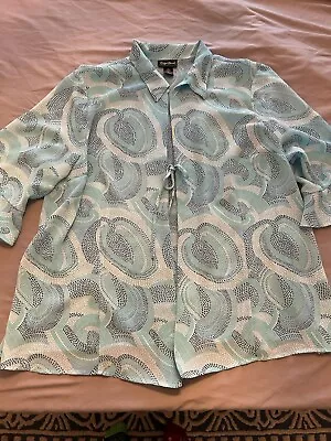 MAGGIE BARNES Shirt Womens 3X Open Front Cover Up Top Sheer Layering Paisley Blu • $18