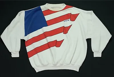 Rare Vintage ADIDAS Olympics USA Flag Spell Out Trefoil Crewneck Sweatshirt 90s • $79.99