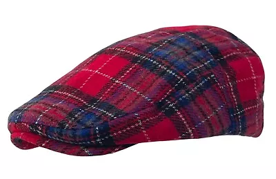 Scottish Red Tartan Check Flat 6/8 Panel Newsboy Baker Boy Ivy Cabbie Hat Cap • £16.99