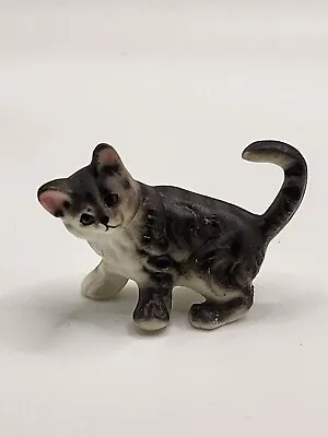 Vintage Miniature Grey Tiger Bone China Cat Figurine 2  L • $10.97