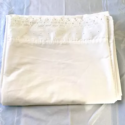 Vintage MARTEX Queen Flat Sheet Embroidered Ruffle Eyelet White No Iron Percale# • $19.92