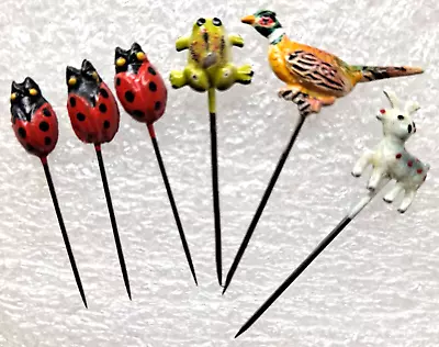 Vintage Dainty Enamel Stick Pins Lot Mini Vtg Stick Pins Ladybugs Bird Animal • $8.99