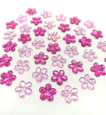 SMALL RHINESTONES ACRYLIC GEM FLOWERS FLAT BACK CARD EMBELLISHMENTS 10mm VARIOUS • £1.45