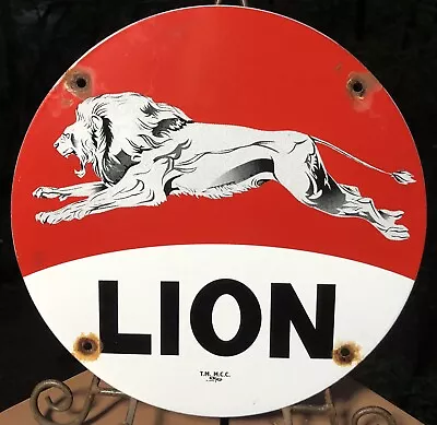 Vintage Lion Gasoline Porcelain Gas & Motor Oil Service Station Pump Plate Sign • $29.99