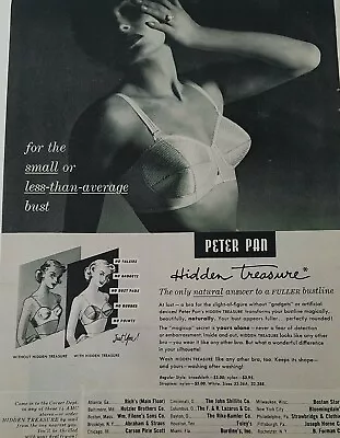 1950 Women's Peter Pan Hidden Treasure Bra Less Than Average Bust Vintage Ad • $9.99