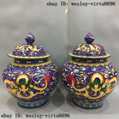 Chinese Old Palace Porcelain Enamel Cloisonne Painted Dragons Pot Jar Vase Pair • $6055.20