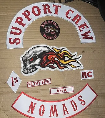 LARGE Support -81 -HELL-RED DEVILS Mc-(8) Pc Sew On PATCH SET-NOMADS-USA SHIPPED • $48.75