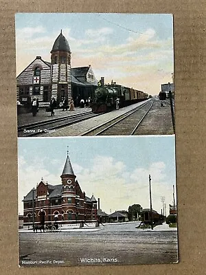 Postcard Wichita KS Santa Fe & Missouri Pacific Railroad Depot Train Station • $11.99