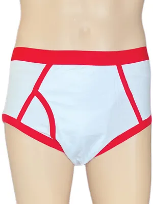 Cuddlz Adult White With Red Waistband Mens Underpants Retro Briefs Y Fronts • £18.99