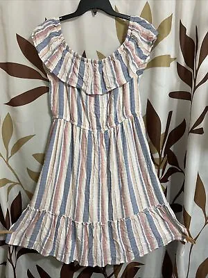 Lane Bryant Women's Dress Size 14 / 16 Off Shoulder Cotton Pastel Striped CLEAN • $13