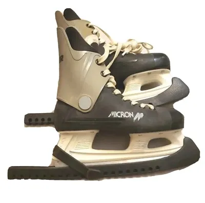 Micron Ice Hockey Skates Children's 4 Gray Black Blade Covers Pro Laser Vtg • $36
