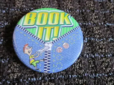 Book It Button Pin Vtg Pizza Hut Rare Denim Zip Look On Metal Silver Stickers  • $12.95