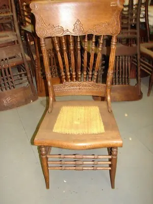 #59 - 1 Antique Pressed Back Chairs W/Reeded Spindles FANCY - For Restoration • $94.99