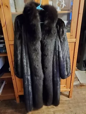 Long Black Mink With Fox Fur Coat • $350