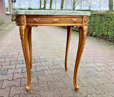 Gilded Elegance: 1860 French Louis XVI Side Table With Original Marble • $1305